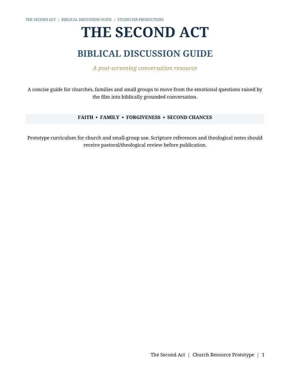 The Second Act Biblical Discussion Guide prototype cover