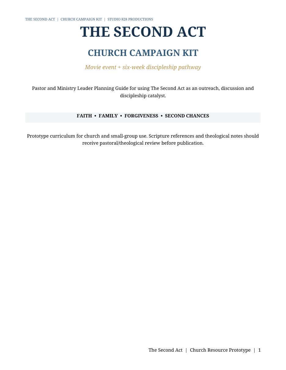 The Second Act Church Campaign Kit Pastor Planning Guide prototype cover